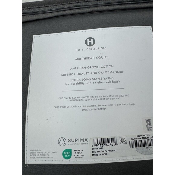 Hotel Collection 680TC 100% Supima Cotton Queen Flat Sheet - Picture 3 of 5